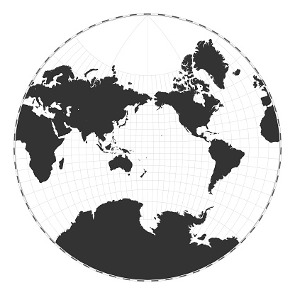 Vector world map. Lagrange conformal projection. Plain world geographical map with latitude and longitude lines. Centered to 180deg longitude. Vector illustration.