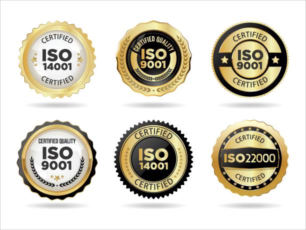 Iso certification golden stamp vector collection Iso certification golden stamp vector collection seal stamp stock illustrations