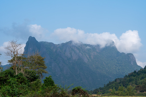 Cloudy on Mountain Peak in the morning at Vang Vieng, Laos.