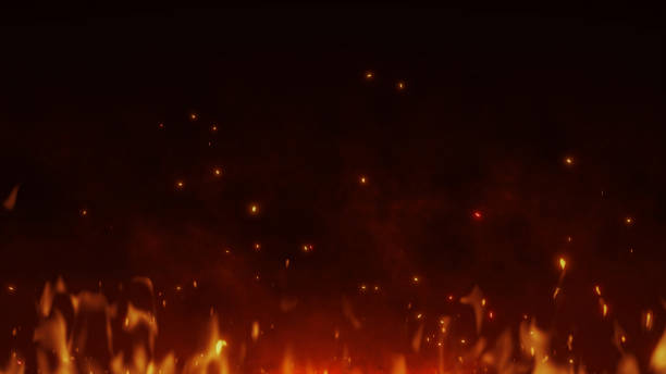 3D Burning embers glowing. Fire Glowing Particles on Black Background. 3d illustration
