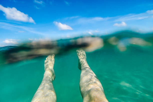 Personal perspective, woman floating in the ocean