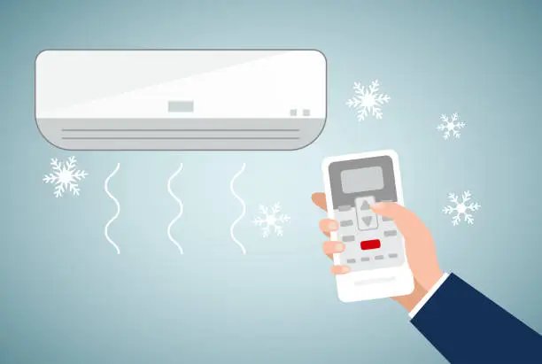 Vector illustration of Turn on the air conditioner