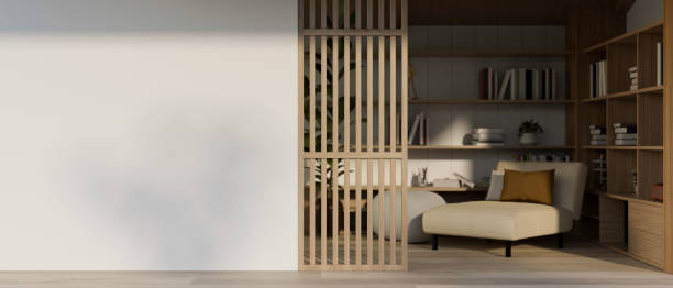 istock Empty white mockup wall with a modern Scandinavian living room. 1938819739