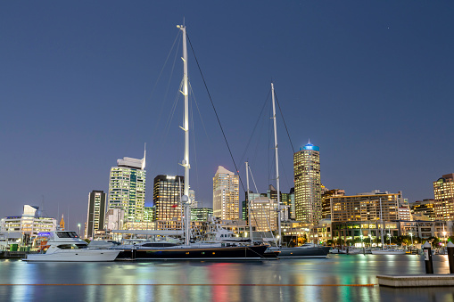 Viaduct Harbour at night, Auckland, New Zealand