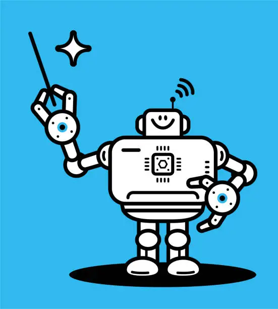 Vector illustration of An Artificial Intelligence Robot holding a pointer stick