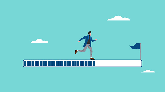 Businessman Running On Success Loading Bar Success Process In Progress ...