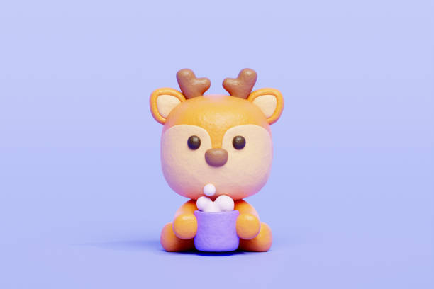 istock 3D cute deer drinking coffee, Cartoon animal character, 3D rendering. 1938923663