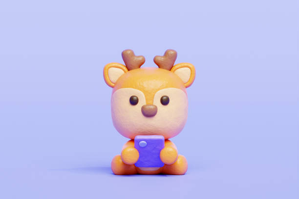 istock 3D cute deer watching on smartphone, Cartoon animal character, 3D rendering. 1938928301