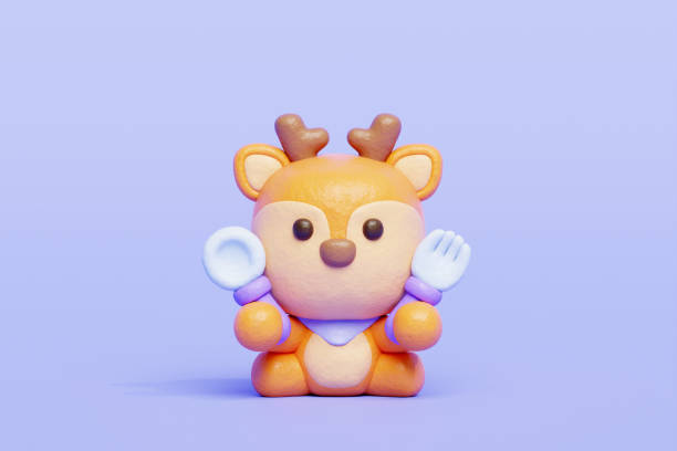 istock 3D cute deer eating, Cartoon animal character, 3D rendering. 1938929896