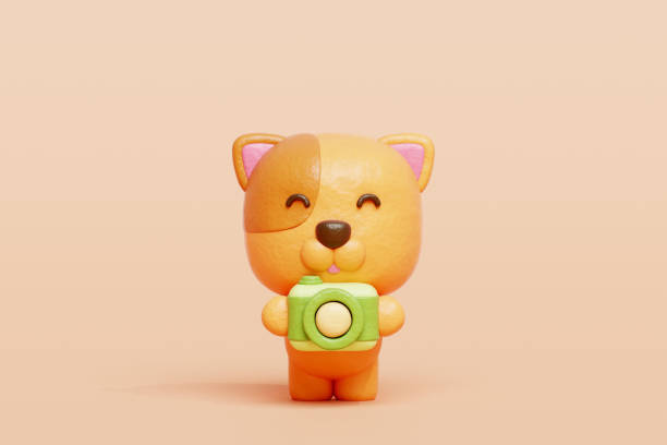 3D cute dog holding camera, Cartoon animal character, 3D rendering.