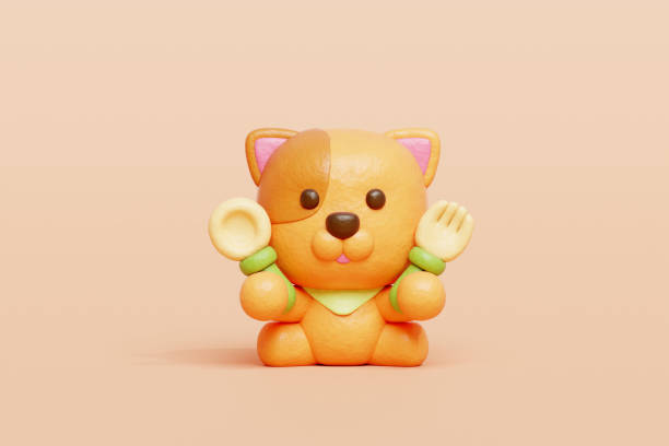 istock 3D cute dog eating, Cartoon animal character, 3D rendering. 1938938155
