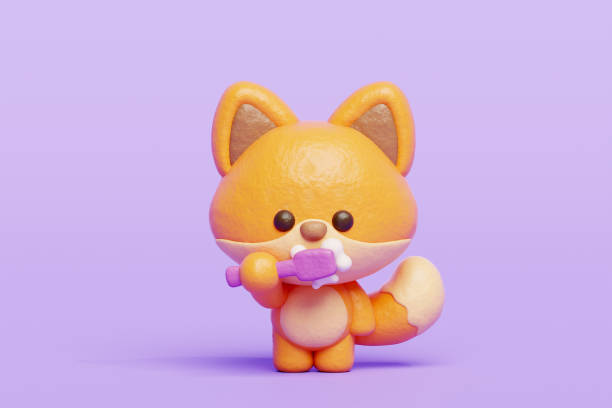 istock 3D cute fox brushing teeth, Cartoon animal character, 3D rendering. 1938943335