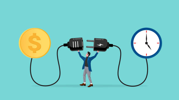 istock exchanging time for money and getting salary for work, time to earn, time investment to make money, businessman connect plug with time to money coin concept vector illustration with flat style design 1938959250