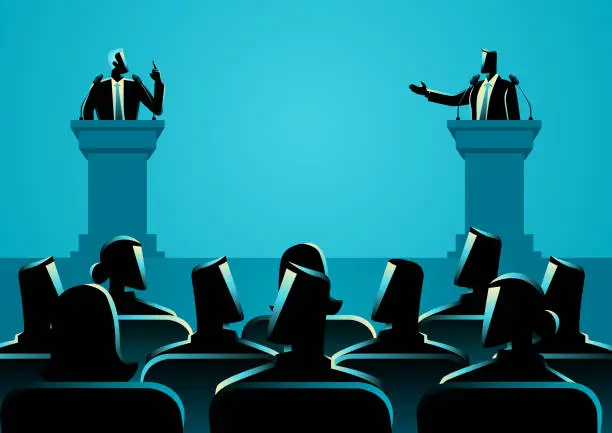 Vector illustration of Businessman Silhouette Podium Debate