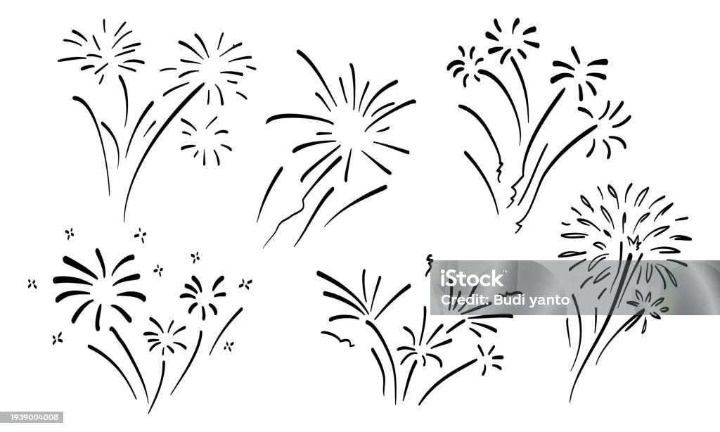 Firework Exploding Drawinf Hand Drawn Of Doodle Firework Explosion Set Doodle Design Element ...