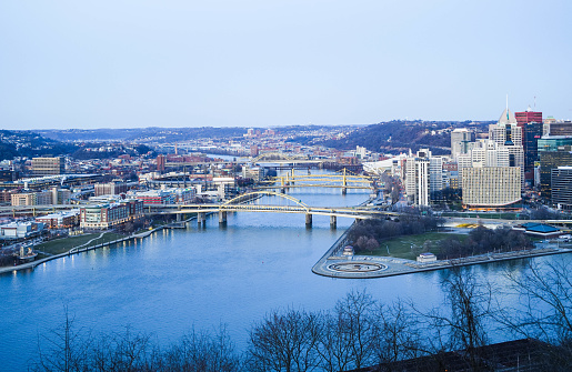 Downtown skyline of Pittsburgh, Pennsylvania at sunset