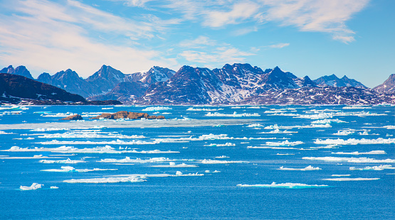 Mountain view in Antarctica on cloudy evening. High quality photo