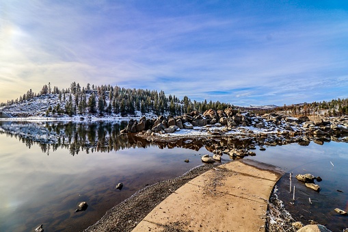 Frenchman Lake - Plumas National Forest - Early Morning - Snow And Frost - Submerged Walkway - December