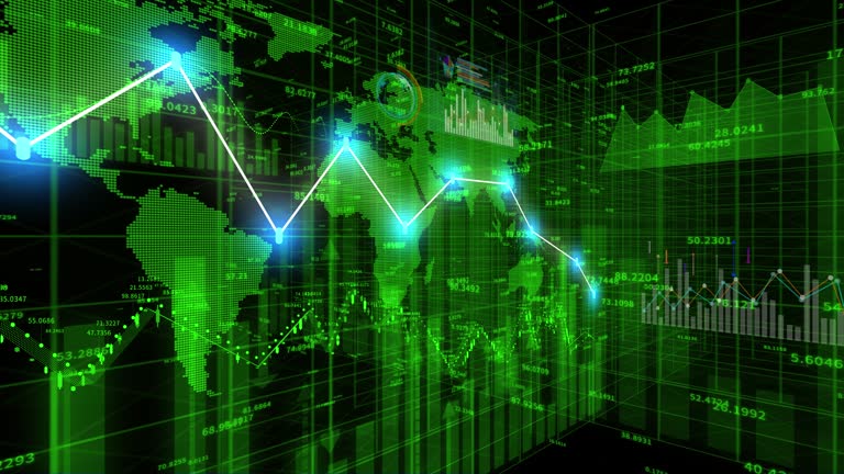 4K financial stock chart,Business tech Data trend hud Graph,Economic node line.