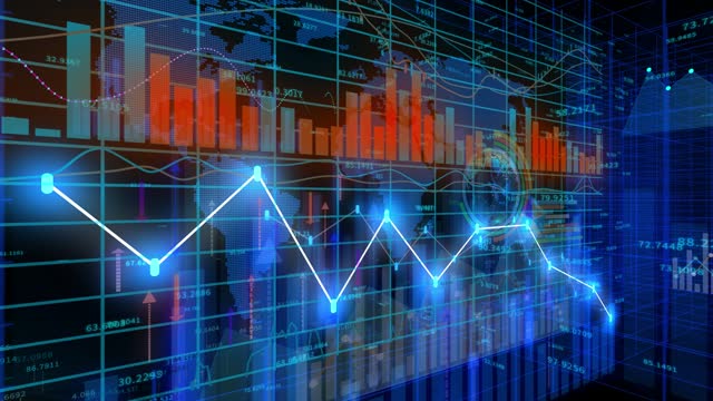 4K financial stock chart,Business tech Data trend hud Graph,Economic node line.