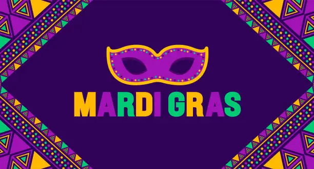 Vector illustration of Mardi Gras Carnival in New Orleans background with Carnival mask.  Mardi Gras refers to events of the Carnival celebration background design template. use to banner, placard, card, and poster design.