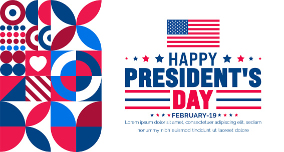February 19 is President's Day background template with USA flag theme concept.