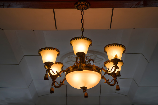 Vintage hanging lamps chandelier in dark interior