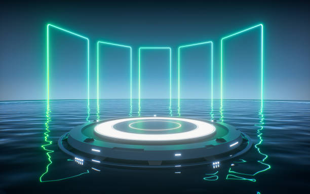 istock Glowing neon lines and futuristic stage, 3d rendering. 1939096170