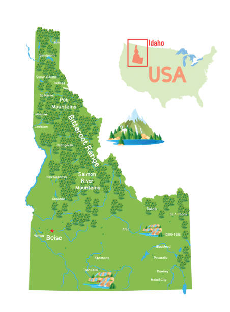 idaho state map - moscow river stock illustrations