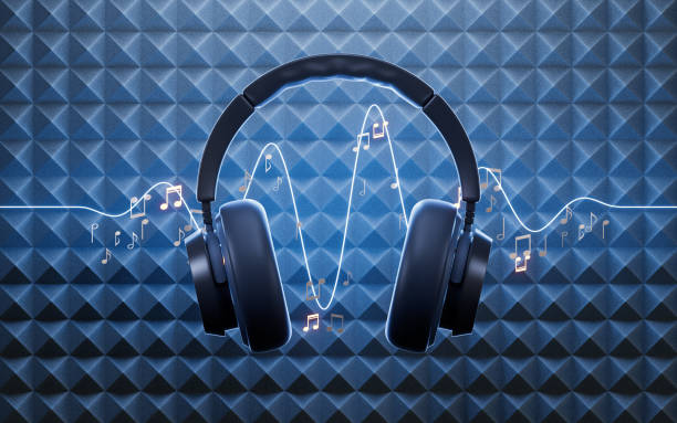 Noise-canceling headphone with sound-absorbing cotton background, 3d rendering.