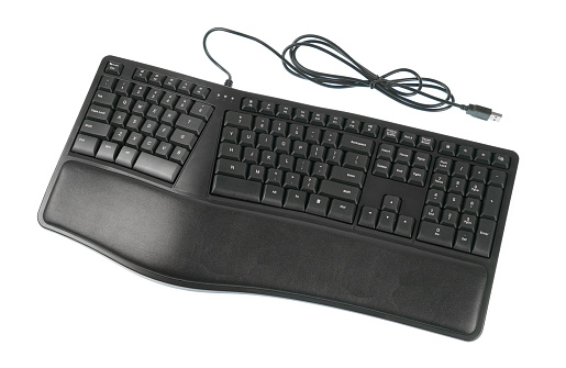 ergonomic wire keyboard isolated on white background