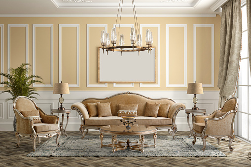 3D rendering  classic living room with classic furniture