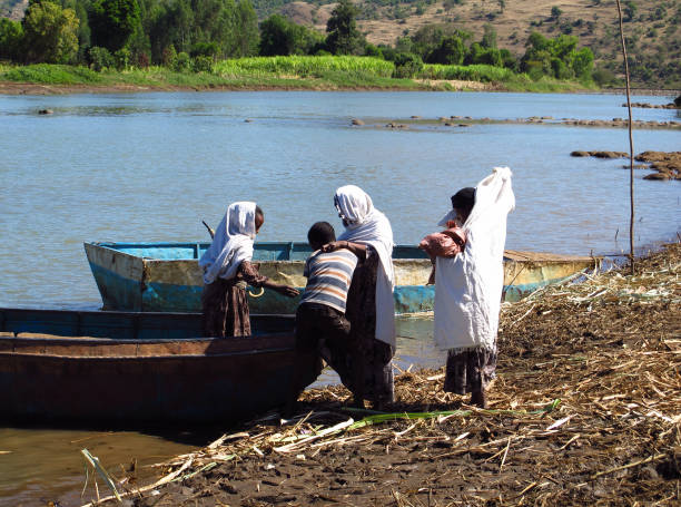 Addis Ababa, Ethiopia - 01 Jan 2012: People on Blue Nile river in Ethiopia, Africa