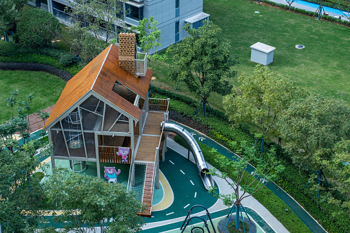 Modern residential garden landscape, children's playground