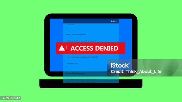Laptop With Blue Screen Programing Code On Green Background Stock ...