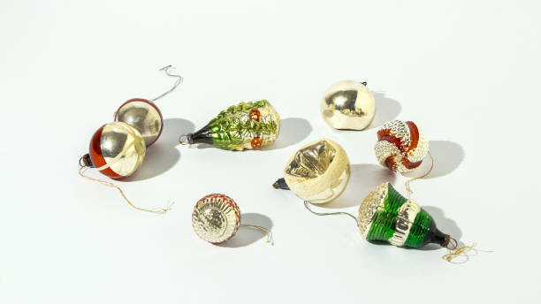 Vintage Christmas tree decoration on a white background. Minimal retro Christmas and New Year decoration concept