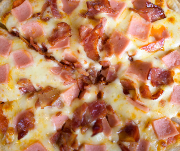 Close-up Home made pizza Becon and cheese