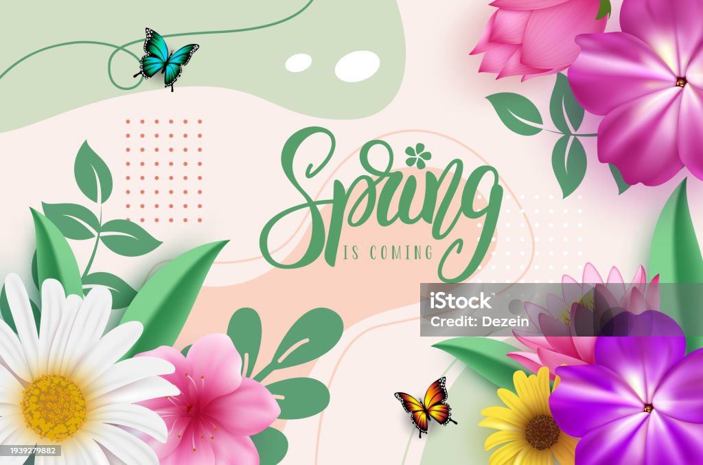 Spring Greeting Text Vector Design Spring Is Coming Greeting Card With ...