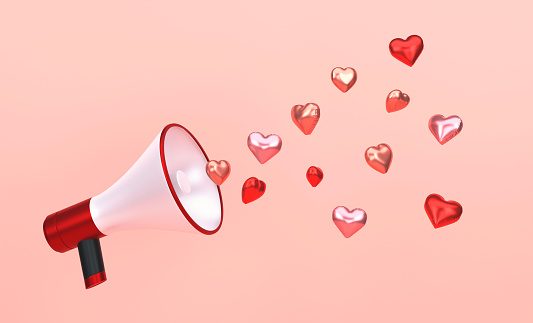 Megaphone And Heart Shapes. Valentines Day Background