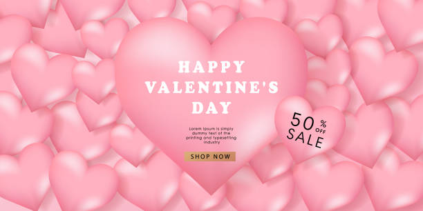 istock Valentines Day banner for social media posts, mobile apps, poster, backdrop, digital marketing, sales promotion backgrounds, cards design. Romantic 3d style with hearts. Vector illustration. 1939355144