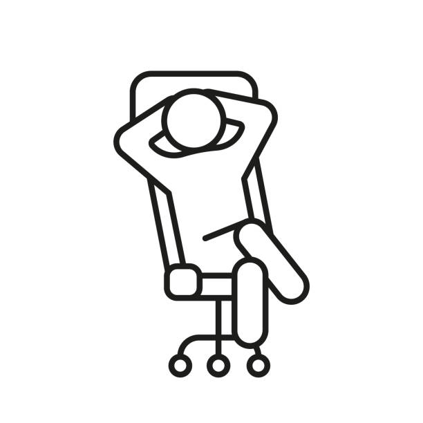 Person relax on work chair, line icon. Man rest on workplace, calm on chair. Lazy tired person, break time. Vector Person relax on work chair, line icon. Man rest on workplace, calm on chair. Lazy tired person, break time. Vector illustration carefree stock illustrations