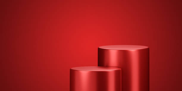 istock Luxury cosmetic podium background display on 3d red stage product stand with spotlight presentation scene empty sale showcase platform mockup banner realistic studio creative elegant fashion concept. 1939392129