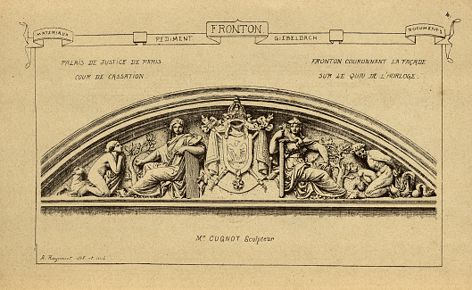 Vintage illustration Architectural pediment, History of architecture, decoration and design, art, French, Victorian, 19th Century