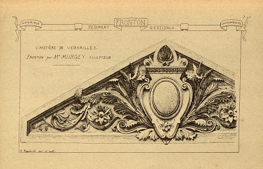 Vintage illustration Architectural pediment, History of architecture, decoration and design, art, French, Victorian, 19th Century