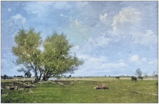 Antique dotprinted photo of paintings: Landscape