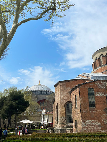 17 of April 2023 - Istanbul, Turkey: Hagia Irene Church and Hagia Sophia in Istanbul on an early spring day