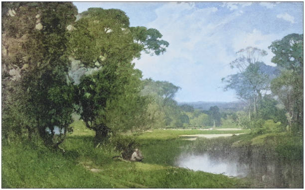 Antique dotprinted photo of paintings: Landscape