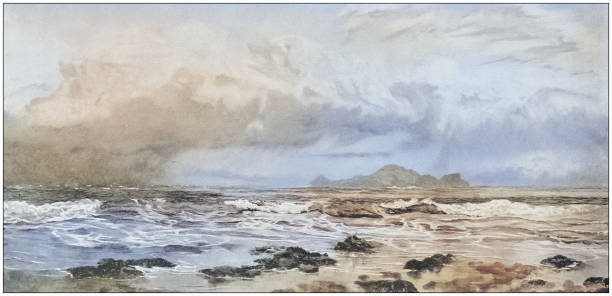 Antique dotprinted photo of paintings: Landscape