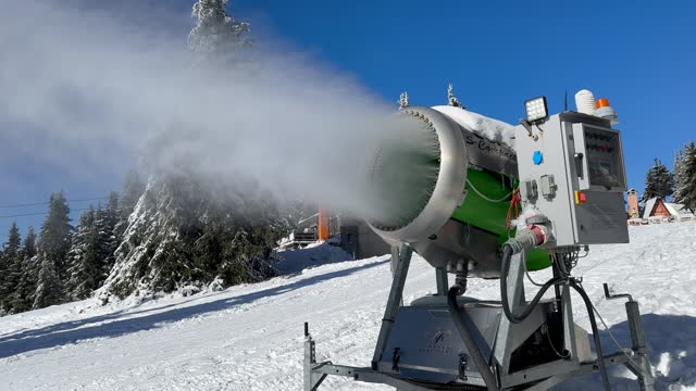 Snowmaker in action at ski resort
