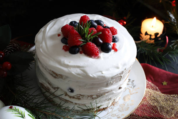 istock Christmas panettone cake with cream. 1939500524